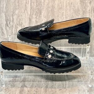 Naturalizer Gaia Black Comfort Patent Leather Lug Sole Loafers Sz 8.5M
